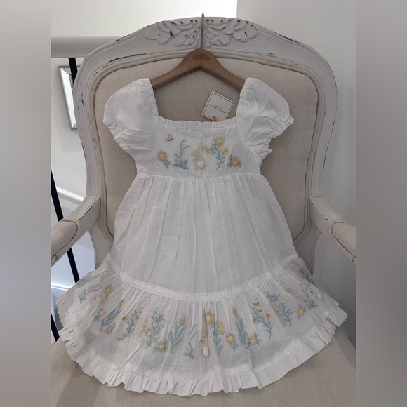 🐰4T 100% Cotton Floral Embroidered Puff Sleeve Spring Bunny Toddler Dress NWT - Picture 3 of 16